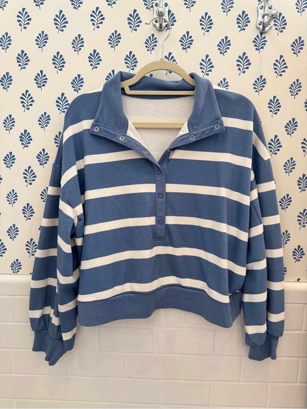 all in motion Blue and White Striped Snap-Front Pullover
